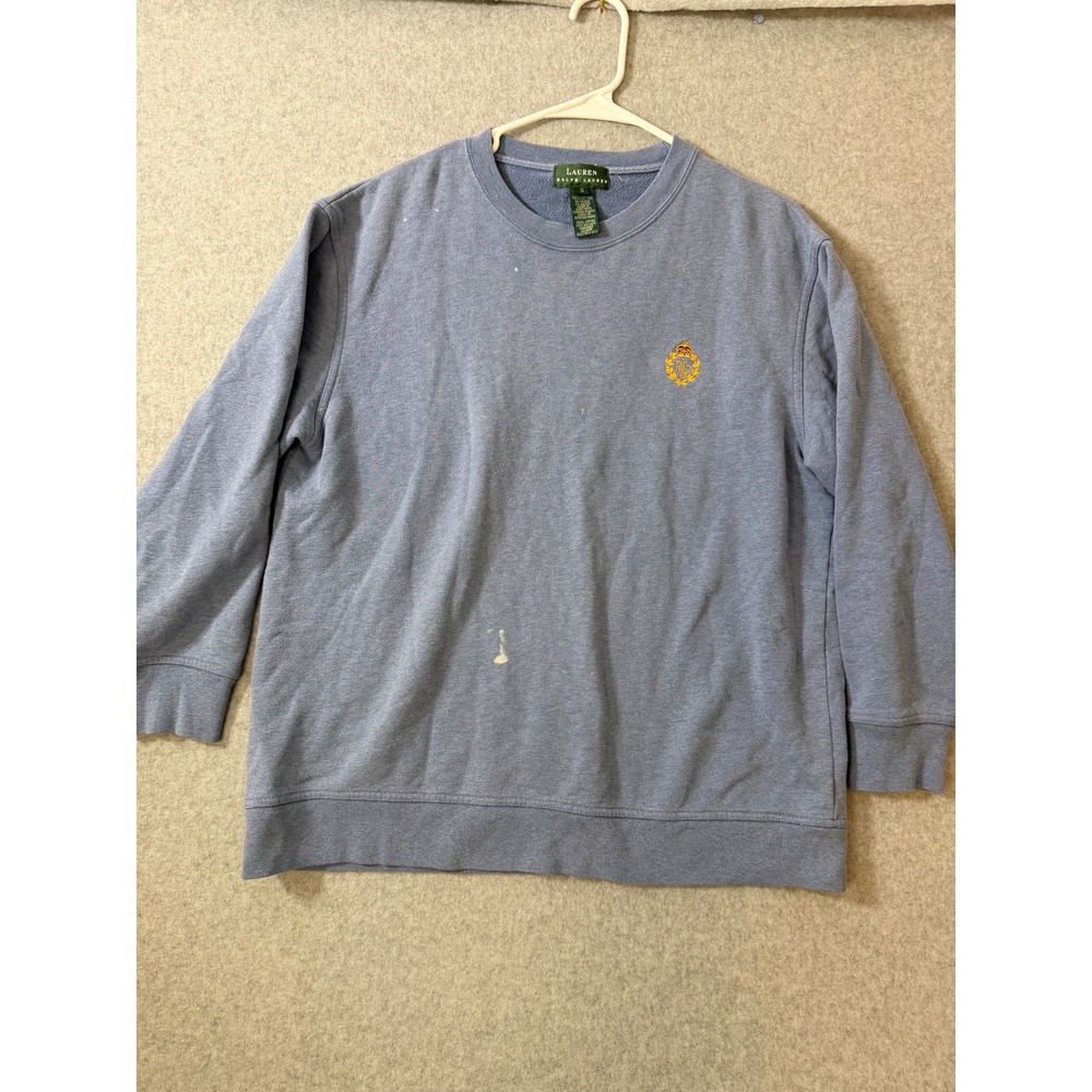 Lauren Ralph Lauren Sweatshirt Womens Small Crest Logo Cotton Blue Crewneck S